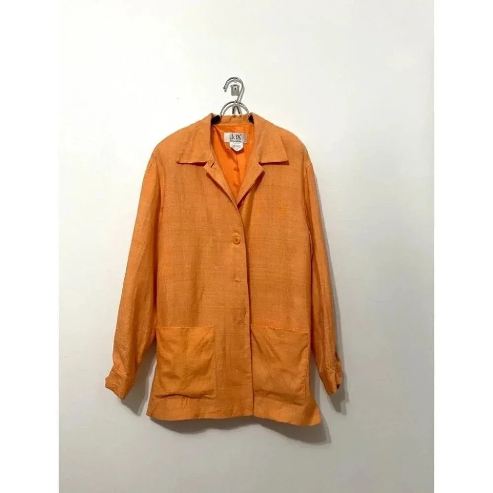 Vintage - Pure Silk Orange Button Down Spring Blazer  / Jacket